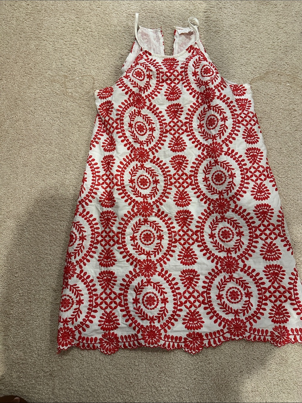 entro White Mini Dress with Red Embroidered Pattern